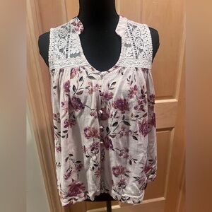 Maurice's Women's Boho Floral Lace Blouse Swing Tank Top L Cottagecore Coquette